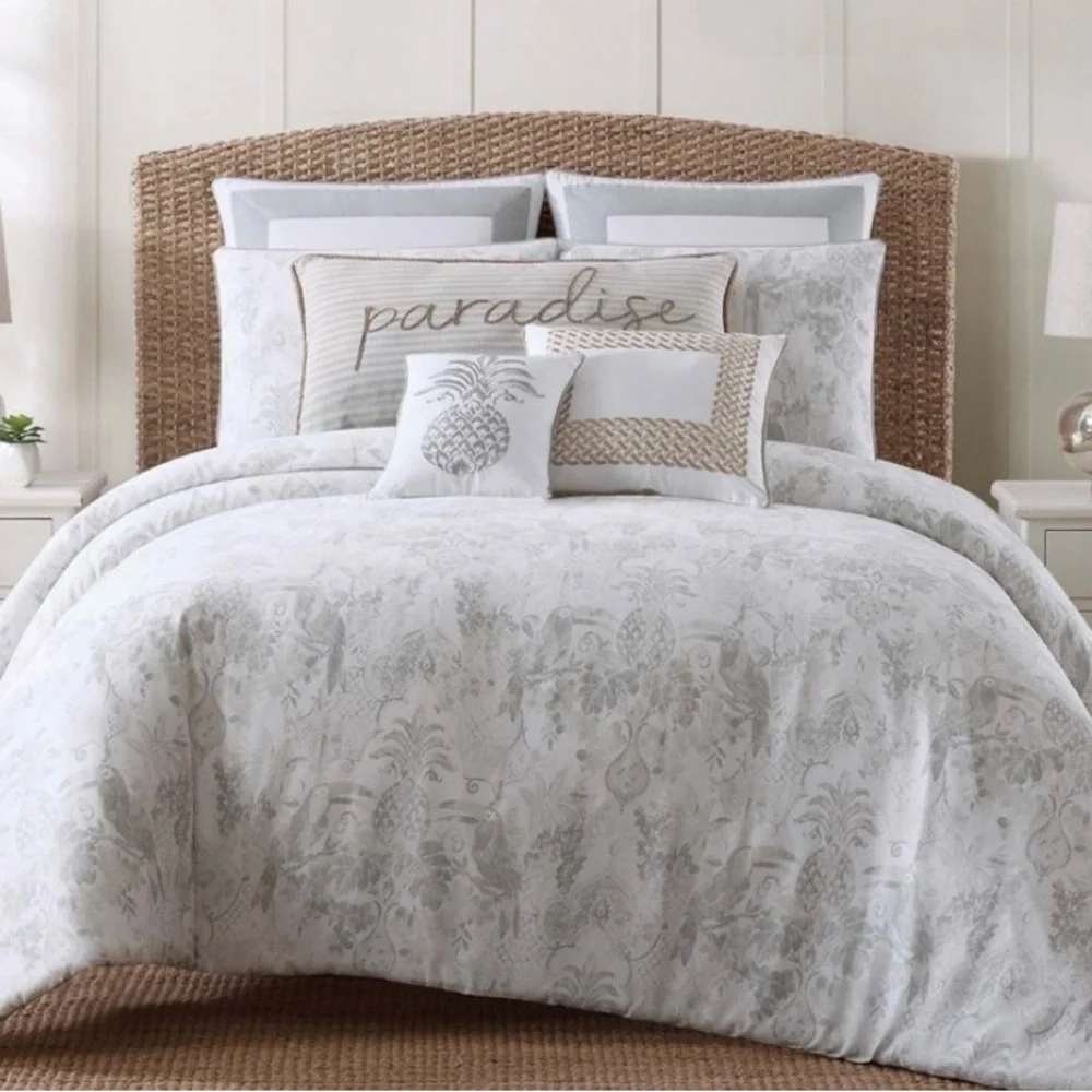 Oceanfront Resort Tropical Plantation Toile 3 Piece Cotton Duvet Queen